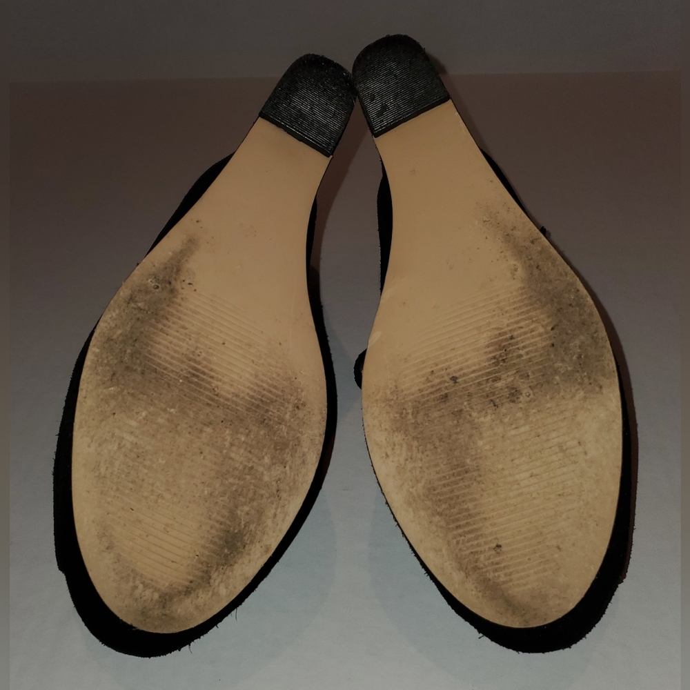 Steve Madden Sofiaa Suede Black Wedge Peep Toe Shoes Sz 10 - Picture 7 of 11